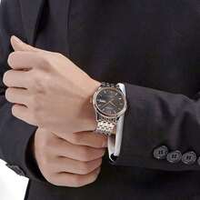 CITIZEN NH7504-52EB 男士自动机械表，银色不锈钢表壳，白色表盘，经典商务腕表，带日期和星期显示，是送给父亲、丈夫和男友的完美生日、周年纪念日和节日礼物。 - 銀色加金色 - 查看 1