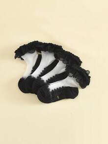 4双女童蕾丝边镂空透气休闲学校/假日公主裙袜 - 彩色 - 查看 5