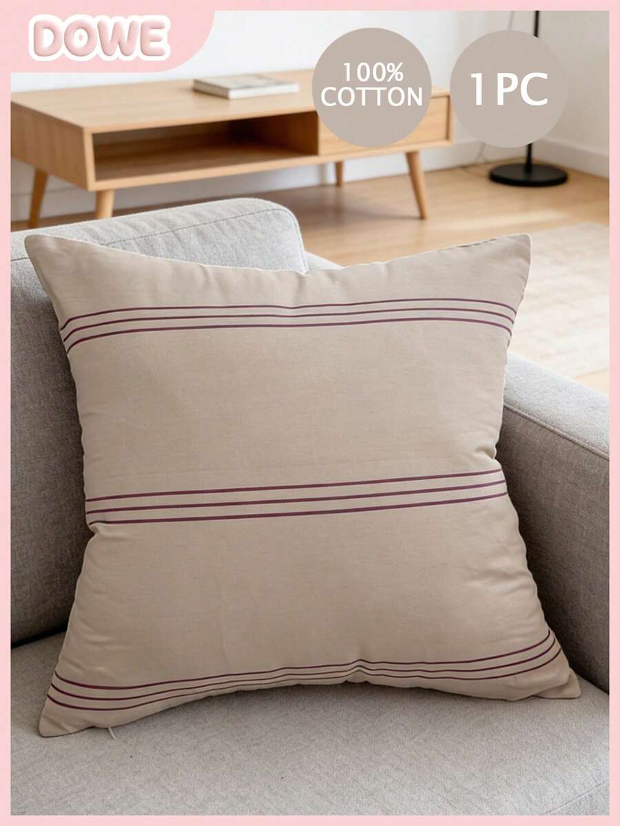 1pc 100% Cotton Decorative Pillow Cover, Hidden Zipper Design, Suitable For Living Room, Dining Room And Bedroom Decor, Soft And Comfortable, Minimalist Style - Multicolor - View 1