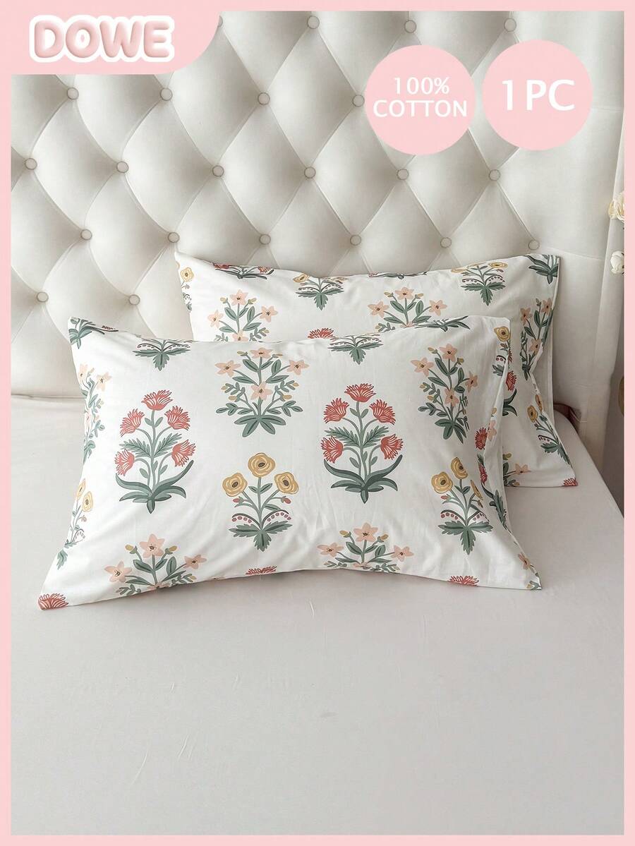 1 chiếc vỏ gối 100% cotton, họa tiết hoa, mềm mại và thoải mái, kiểu đóng mở dạng phong bì, thích hợp trang trí phòng ngủ. - Nhiều màu - Xem 1
