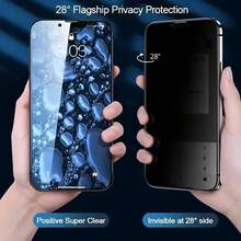 Bộ 2 miếng dán màn hình cường lực chống nhìn trộm + 1 ốp lưng điện thoại trong suốt, phủ toàn màn hình, chống trầy xước, không bọt khí, độ nét cao, tương thích với các dòng điện thoại 13 14 15 16 17 inch tiêu chuẩn và Plus. - màu đen - Xem 5