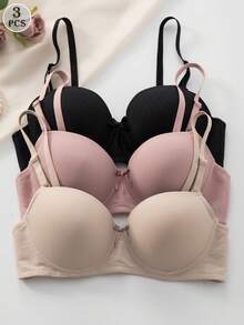 3 bucăți sutien cu dungi în stil francez, cu aripioară din oțel. Mărimi standard. Pentru persoanele cu bust mai plin, se recomandă alegerea unei mărimi mai mari decât cea obișnuită. - Multicolor - Vizualizare 2