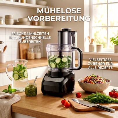 Küchenmaschine, 12 Tassen, 2-in-1-Einfüllschacht, Zerkleinerer und Fleischwolf, 500-Watt-Motor, Edelstahl, Procesador de Alimentos zum Hacken, Würfeln, Reiben, Pürieren und Kneten von Teig