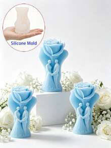 3D玫瑰新婚夫妇模具，婚礼回礼DIY模具，周年纪念香氛蜡烛石膏装饰，浪漫婚礼装饰手工工具 - 1pc相擁情侶矽膠模具 - 查看 1