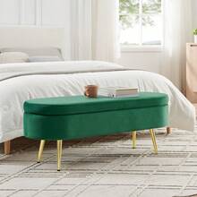 Multifunctional Storage Bench / Soft Chenille Fabric Modern Storage Bench / 20L Storage Space / Wooden Legs / For Bedroom, Living Room, Shoe Bench, Hallway - 深綠色 - 查看 10