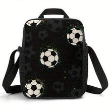 Football Print Insulated Lunch Bag - Durable Polyester, Non-Food Contact, Reusable Thermal Cooler Tote With Adjustable Straps For Office, Work, School, Picnic, Travel - Black With White & Green Soccer Design, Lunch Bag Insulated, Picnic Essentials, Sports Themed, Sturdy Construction - One Size - View 9