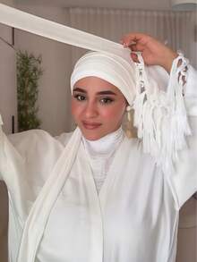 1pc Women's Classic Solid Color Elegant Instant 3-Layer Double Ribbon Wrapped Turban, Fashion Elegant Long Ribbon Headscarf, Non-Slip Breathable Soft Modal Knit Fabric Hijab, Suitable For Daily Yoga, Sports, Outdoor Wear - Multicolor - View 8