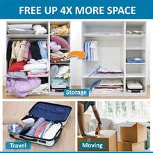 Vacuum Storage Bags, 20 Pack Compression Bags With Hand Pump, 80% Space Saving Seal Bags For Clothes, Bedding, Comforters, Pillows, Blankets, Reusable Air-Tight Vacuum Bags, Dustproof Moistureproof Storage Bags, Ideal For Home Closet, Wardrobe, Dorm Room, Apartment Organization, Travel Luggage Packing, Moving And Long-Term Storage, Household Essentials For Small Spaces - Màu xanh lam - Xem 4