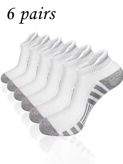 6 đôi tất ngắn mỏng kiểu dáng tối giản màu đen trắng xám dành cho cả nam và nữ, thích hợp cho thể thao và chạy bộ.
