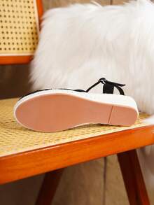 Sandalias de cuña de plataforma de cuerda de lino color albaricoque cómodas y antideslizantes para mujer, adecuadas para vacaciones de primavera y verano - Negro - Ver 4
