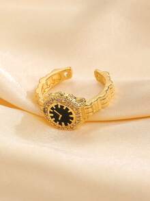 1pc Fashionable Unique Design Women's Decorative Ring Watch, Non-Functional Time Display - Yellow Gold - View 5