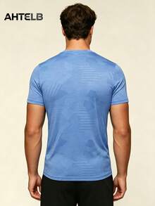 AHTELB A Men'S Quick-Dry Sports T-Shirt Moisture-Wicking Short-Sleeve Top Suitable For Gym Workouts, Casual Running, And Basketball Training | Lightweight, Round Neck Gym Wear Men, Men's T Shirt, Men's Gifts, Men's Tops, Fishing Gifts For Men, For Friends, Husband, Boyfriend Gifts - Blue - View 2