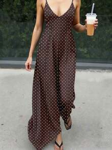 Vestido de tirantes con estampado de leopardo de moda de verano para mujer - Marrón - Ver 1