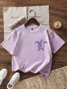 Áo thun ngắn tay cổ tròn in hình ngộ nghĩnh, phong cách thường ngày cho bé gái tuổi teen, thích hợp mặc mùa hè. - Màu tím hoa cà - Xem 4