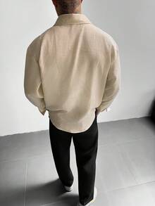 GloMan 男士紋理條紋鈕扣長袖襯衫，寬鬆休閒，適合夏/秋季情侶穿搭，日常、工作、度假，送給父親/丈夫的禮物 - 棕色 - 查看 7