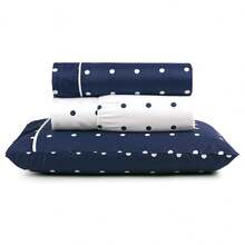 King/Queen/Double/Single 4-Piece Sheet Set Petit Polka Dot Percale 200 Thread Count Pillowcase With Drawstring Detail - Marinblå - Visa 5
