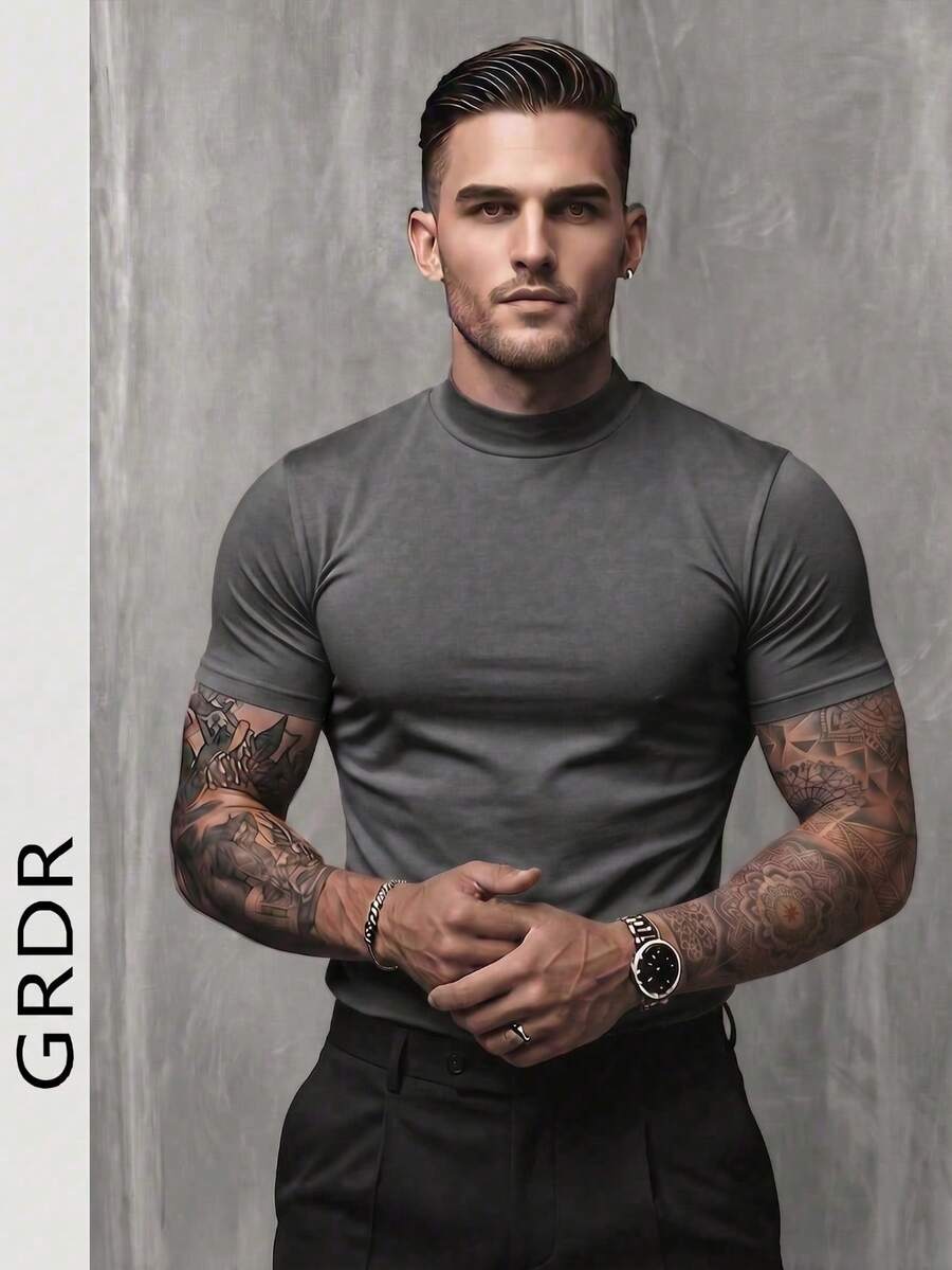 GRDR Men's Fashionable Mock Neck Short Sleeve T-Shirt | Exquisite Design | Summer Essential | Easy To Match | Showcase Your Style