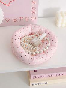 Cute Jewelry Display Tray, Quilted Fabric Small Item Storage Basket, Cute Plaid Print Storage Tray, Decorative Round Storage Tray For Entryway And Desktop Use - Multicolor - View 13