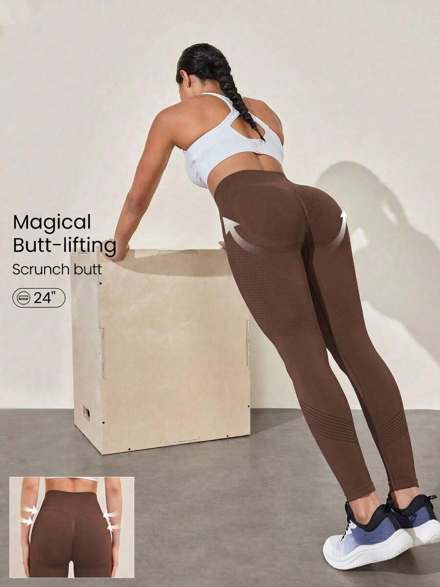 Women's High Waist Seamless Yoga Pants, Butt Lifting Tummy Control Stretchy Fitness Leggings For Outdoor Sports - Chocolate Brown - View 1