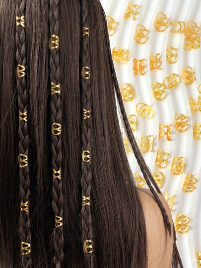 50 piezas Juego de anillos para el cabello de estilo bohemio vintage de aleación - Accesorios para el cabello redondos huecos adecuados para mujeres y niñas, elegantes decoraciones para el cabello trenzado de unicolor y diseño de peinado DIY