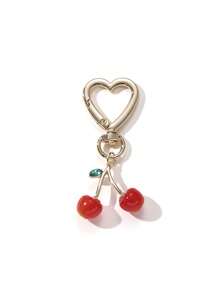 1pc Sweet Cherry Heart-Shaped Metal Keychain, Creative Realistic Fruit Charm, Girly Bag/Cup Pendant - Multicolor - View 15