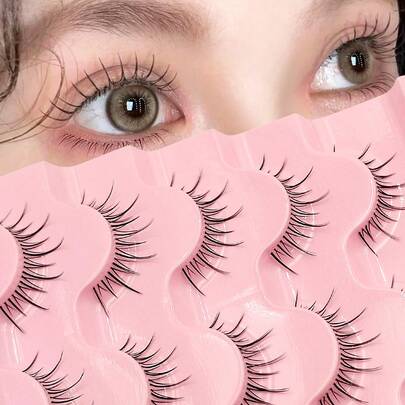 Asiteo 5 pares de pestañas de hada manga con banda transparente, pestañas postizas completas reutilizables, estilo natural de muñeca anime cruzado para uso diario