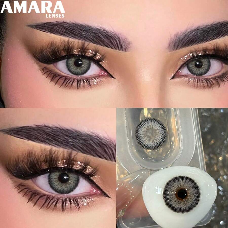 AMARA 1對灰藍色年戴彩色隱形眼鏡 14.5mm 灰色染飾鏡片 萬聖節妝容適用
