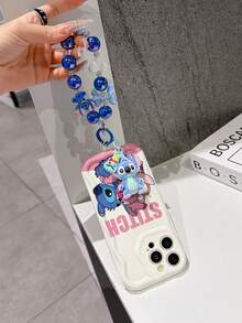 Disney Has Authorized, Phone Case - Chain Set, The Stitch Lilo & Stitch Phone Case Plus A Silicone 3D Or Fluffy Style Stitch Bracelet With Metallic Ring Removable Bracelet, Stitch And Angel Pattern, Compatible With Iphone 17/16/15/14/13/12/11/XS/XR/X Plus Pro Max, Wavy Design Phone Case For Girl, A Stylish Cartoon Summer Phone Case, The Perfect Gift Choice, Phone Protection, Durable Phone Cover, Great Gift For Friends And Family - 白色款式B - 查看 4