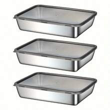 Recipientes reutilizables de acero inoxidable para almacenar alimentos (2 o 3 piezas): a prueba de fugas, ideales para frutas, carnes y verduras, fáciles de limpiar, organizadores de cocina apilables para refrigerador, congelador y despensa. - Plateado - Ver 6