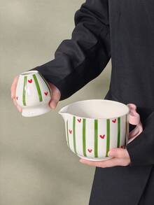 1pc/2pcs Set New Bowknot & Heart Striped Matcha Bowl Set, Creative Bow ...