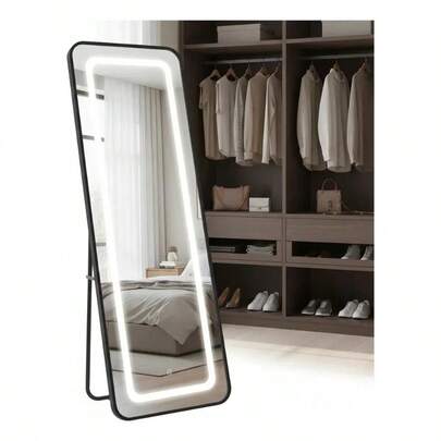 Espejo corporal rectangular completo para piso, techo y pared, instalación horizontal y vertical, con 3 luces LED para vestidor
