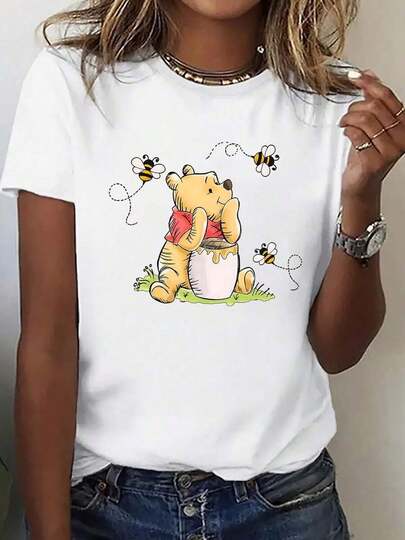 Camisetas de manga corta con estampado de  Comiendo Miel, estilo holgado, adecuadas para verano y primavera, ropa de mujer, ropa para fiestas y regalos navideños.