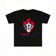 Black Shirt Canada 2026 Soccer Ball With Maple Leaf And Flags Design Sports Events And Casual WearSports-Shirt, Women's-Shirt, Breathable-Shirt, - hình dạng - Xem 1