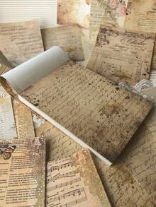 100 feuilles de papier à lettre vintage avec fond manuscrit, texte anglais botanique décoratif, matériel DIY pour scrapbooking - BQ607 - Voir 7