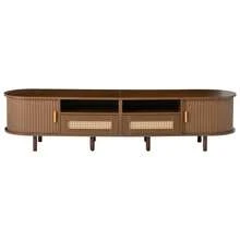 Oval TV Stand 170 X 40 X 40 Cm, TV Table, TV Cabinet With 2 Rattan Design Drawers, 2 Sliding Doors, Low Table And TV Table For TVs Up To 70 Inches, TV Board And TV Chest, Walnut. - Brown - View 8