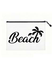多色防水時尚網格海灘包，印有「Beach」字樣的化妝包，羽毛花朵、朱槿、海星、貝殼和珍珠元素，大容量透明化妝包，尼龍拉鍊盥洗包，輕巧，可存放防曬霜、零食、比基尼和海灘必需品，送給朋友、家人、閨蜜、同學的完美禮物和紀念品，適用於生日、假期、派對、婚禮（伴娘）、教師節、郵輪必需品、夏季度假禮物 - 彩色 - 查看 17