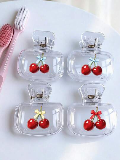 2pcs Cherry Design Portable Toothbrush Cover, Cute Red Cherry Pattern, Bow Element, Travel Toothbrush Storage Box, Portable Toothbrush Head Protection Clip, Toothbrush Storage Clip, Toothbrush Protection Cover, Protecting Toothbrush Head, Easy To Carry Portable Design, Travel Dustproof Toothbrush Head Cover, Best Gift For Lovers, Friends, Family, Teachers, Travel Enthusiasts, Essential For Families And Dormitories.