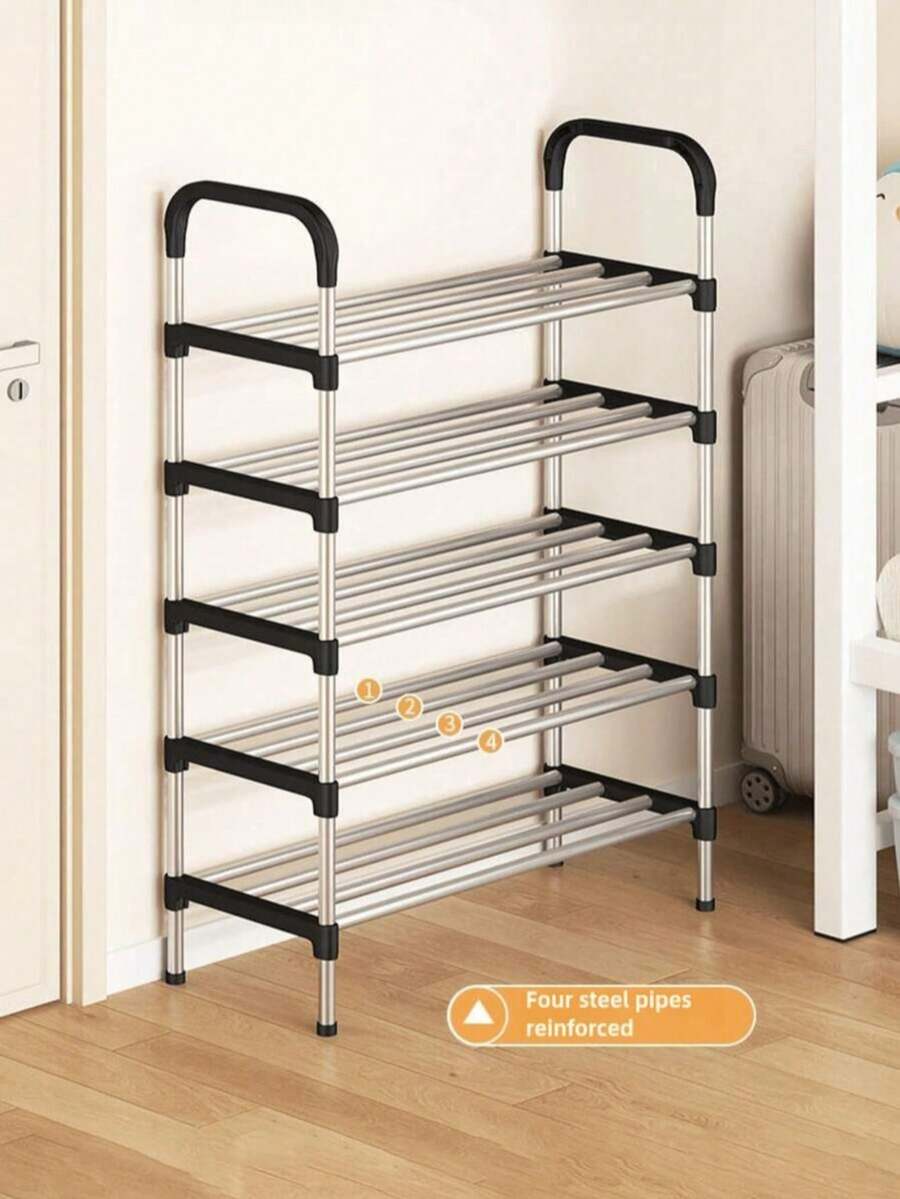 1pc Adjustable Multi-Tier Metal & Plastic Shoe Rack - Freestanding Shoe Organizer Shelf, Suitable For Entryway, Hallway, Bedroom, Living Room - Easy Assembly, Space-Saving Design, Fits Various Room Types - View 1