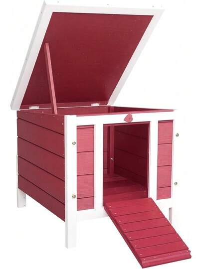 PawHut Small Wooden Rabbit Hutch Bunny Cage Guinea Pig Cage Duck House Dog House With Openable & Waterproof Roof, Red