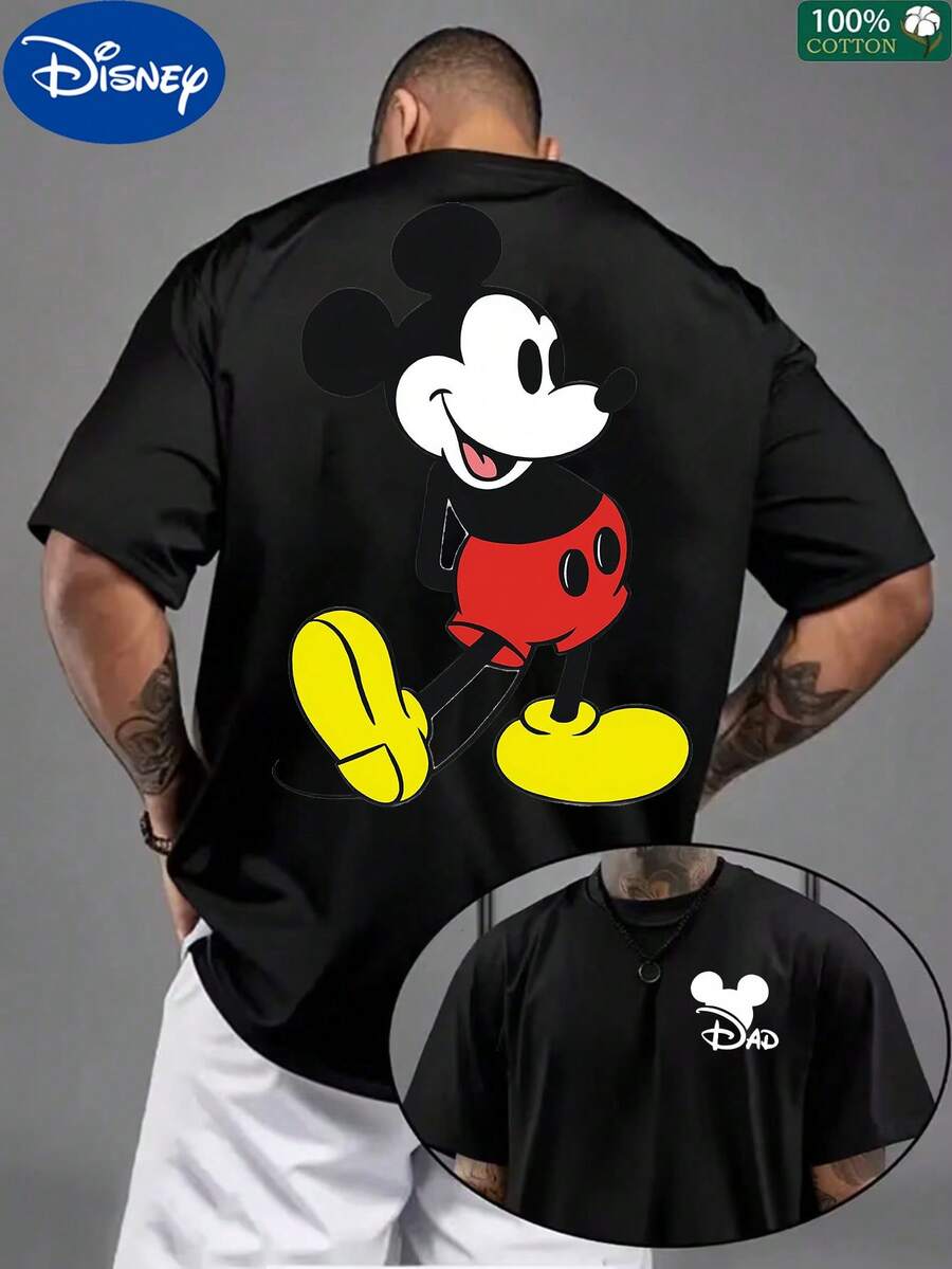 Disney Collaboration,Disney Mickey Mouse T-Shirt For Men, 100% Cotton, Black, Classic Cartoon Casual T-Shirt,Mother's Day,Father's Day,4th Of July - màu đen - Xem 1