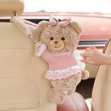 1 Cute Bear Car Tissue Holder, Seat Back Hanging, Suitable For Various Car Models, Car Accessories Interior - Pink Bear - View 5