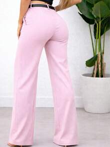 Elegant Women's Wide-Leg Trousers With Belt In Tailored Style - 淺粉色 - 查看 2