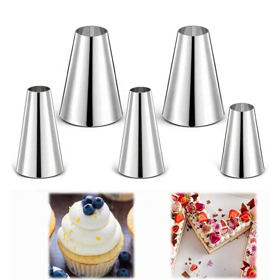 5pcs Stainless Steel Piping Nozzle Set, Baking Tools With Decorative Nozzles And Cupcake Decorating Rings - Multicolor - View 1