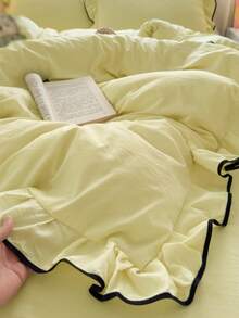 3pcs Yellow Floral Lace Minimalist Soft & Breathable Duvet Cover Set (1 Duvet Cover + 2 Pillow Shams, No Filler), Suitable For Bedroom & Guest Room, Machine Washable, All Season - Light Yellow - View 7