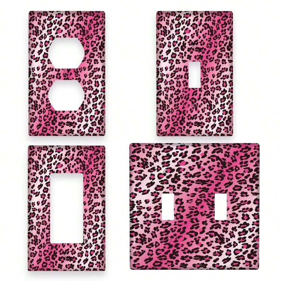 1pc Pink Leopard Print Light Switch Cover, 1 Gang Or 2 Gang - Unique Wall Plate, Suitable For Home Decor, Bedroom, Living Room - A - View 1