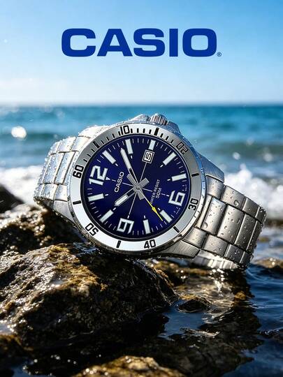  Men's Quartz Watch, Lightweight Casual Fashion Watch, Sports Watch, 50M Water Resistant Stainless Steel Wristwatch, Suitable For Office, Study, Daily Wear, Classic Basic Model Gift Watch, Blue Dial - Casio MTP-VD01D-2B