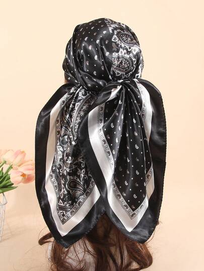 1条90厘米佩斯利印花围巾，女士方巾/头巾，适合作为配饰、头饰、发带、发圈、阿巴雅长袍、海滩度假和日常穿着，为您的造型增添亮点。