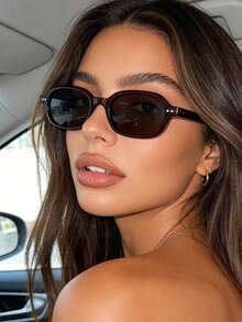 1 pieza Gafas de montura cuadrada vintage minimalista y de moda, cómodas y duraderas, exclusivas para mujeres, adecuadas para uso diario, conducir, ir al trabajo, vacaciones en la playa y fotografía - Té oscuro - Ver 6