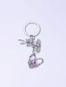 1pc Y2K Style Black Rhinestone Cross, Bow, Moon, Heart Shaped Metal Keychain, DIY Fashion Bag Charm, Gift For Friends - Multicolor - View 12