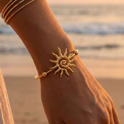 1件 时尚沙滩度假风18K镀金不锈钢手链